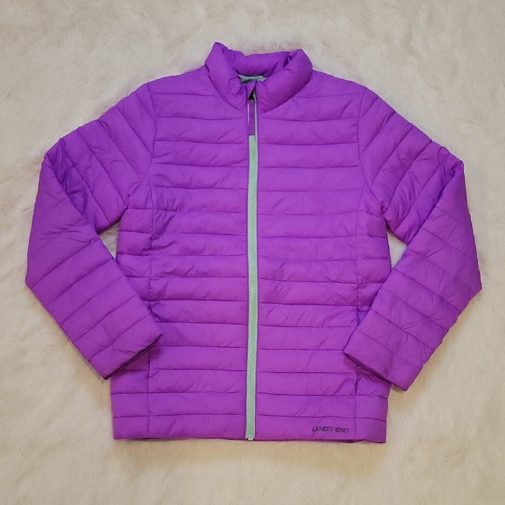 Land's End Kids FeatherFree Insulated Packable Jacket Purple Girls Size L 10/12